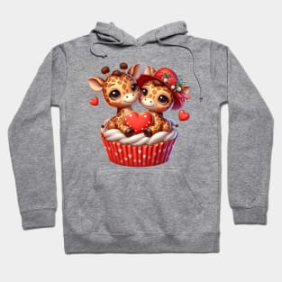 Valentine Giraffe Couple In A Cupcake Hoodie